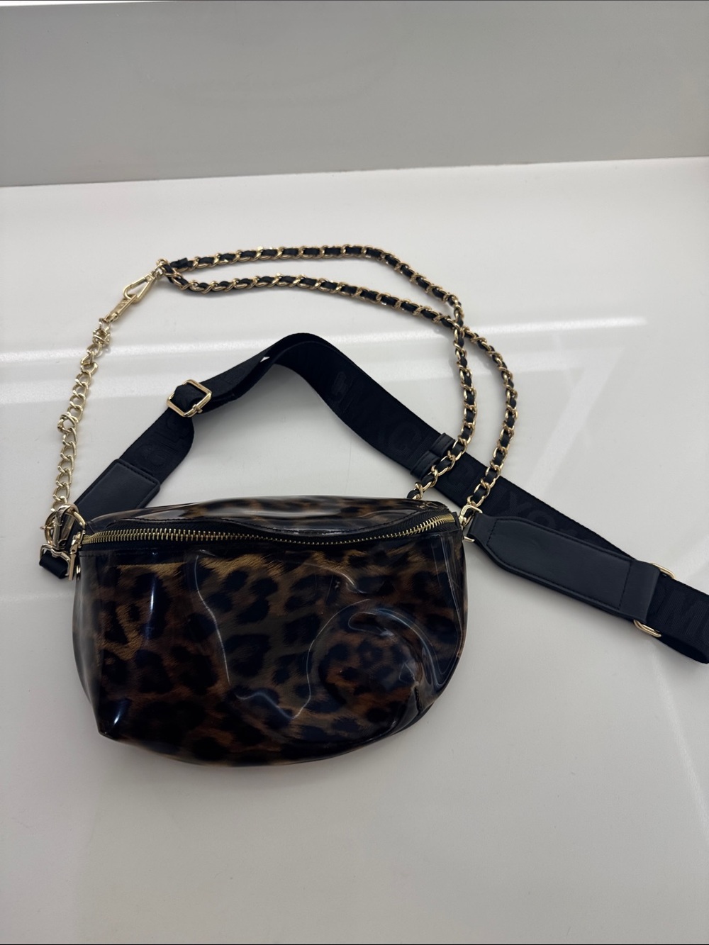 Steve Madden Leopard Print Mini Crossbody with Gold Chain